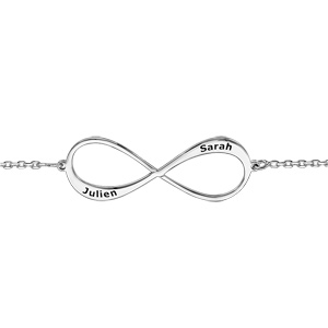 Bracelet en argent rhodié chaîne avec infini à graver 1 ou 2 prénoms – longueur 16cm + 3cm de rallonge