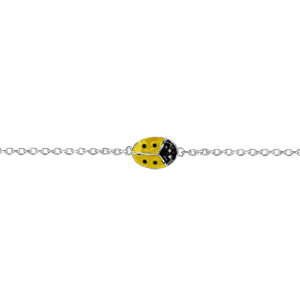 Bracelet enfant en argent chaîne avec coccinelle jaune et point noir 16cm réglable 14