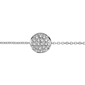 Bracelet en argent rhodié chaîne avec au milieu 1 rond pavé d’oxydes blancs sertis et bord lisse – longueur 16cm + 3cm de rallonge