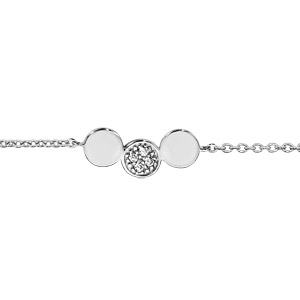Bracelet en argent rhodié chaîne avec au milieu 3 ronds pavés d'oxydes blancs sertis - longueur 16cm