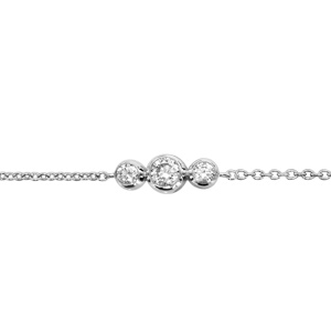 Bracelet en argent rhodié chaîne avec au milieu 3 oxydes blancs sertis clos – longueur 16cm + 3cm de rallonge