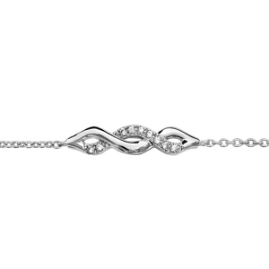 Bracelet en argent rhodié chaîne avec au milieu 1 torsade faite avec 1 brin lisse et 1 rail d’oxydes blancs sertis – longueur 16cm + 3cm de rallonge