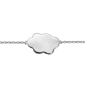 Bracelet en argent rhodié chaîne avec au milieu 1 nuage plat et lisse – longueur 15cm + 3cm de rallonge