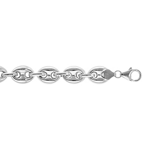 Bracelet en argent chaîne maille grains de café largeur 11mm et longueur 21cm