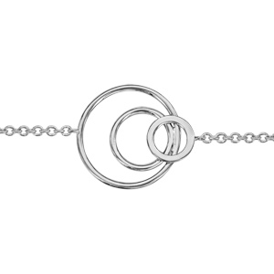 Bracelet en argent rhodié chaîne avec 3 anneaux de taille différente au milieu - longueur 16cm + 3cm
