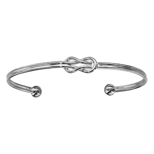 Bracelet jonc en argent rhodié ouvert orné d'1 noeud marin et fini par 2 boules