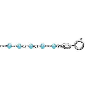 Bracelet en argent rhodié boules perles de verre facettées bleu clair 15cm + 3cm
