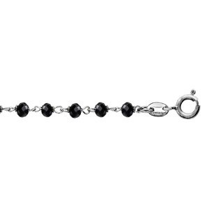 Bracelet en argent rhodié boules perles de verre facettées noires 15cm + 3cm