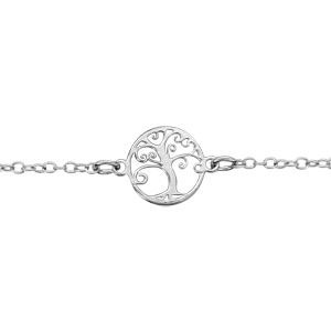 Bracelet en argent rhodié chaîne avec arbre de vie ajouré 16+3cm