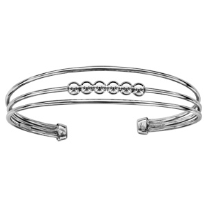Bracelet jonc en argent rhodié 3 rangs et boules lisses