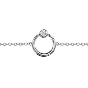 Bracelet en argent rhodié chaîne avec cercle et 1 oxyde blanc serti clos 16cm + 2cm