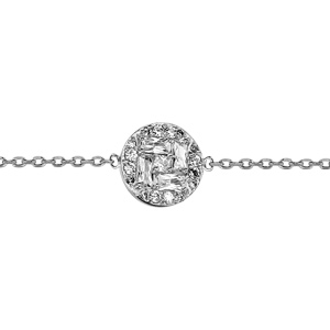 Bracelet en argent rhodié rond pavé d’oxydes blancs sertis 16cm + 2cm