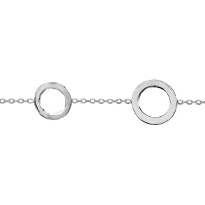 Bracelet en argent rhodié chaîne avec 3 anneaux plats 16cm + 2cm