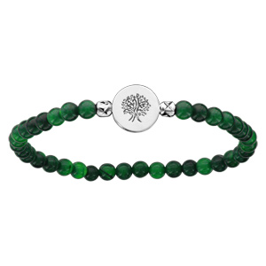 Bracelet extensible en Malachite véritable avec pastille arbre de vie en argent rhodié