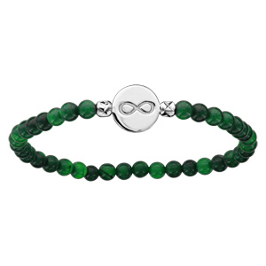 Bracelet extensible en Malachite véritable avec pastille symbole infini en argent rhodié