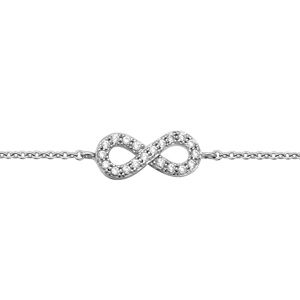 Bracelet en argent rhodié chaîne avec symbole infini orné d’oxydes blancs sertis longueur 16+2cm