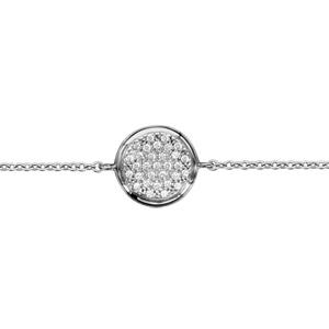 Bracelet en argent rhodié chaîne avec pastille ornée d’oxydes blancs sertis longueur 16+2cm