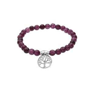 Bracelet extensible en argent rhodié avec pierres naturelles Agate violette et pampille arbre de vie