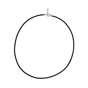 Cordon en cuir noir et fermoir en argent – longueur 42cm + 4cm de rallonge
