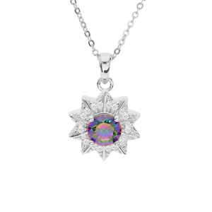 Collier en argent rhodié chaîne avec pendentif oxyde arc en ciel mystique contour étoilé d'oxydes bl