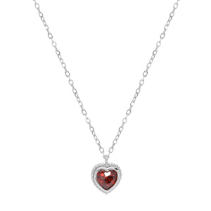 Collier en argent rhodié chaîne avec pendentif coeur oxyde Grenat 42+3cm