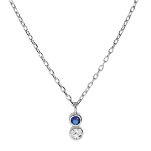 Collier en argent rhodié chaîne avec pendentif oxydes blanc et bleu foncé sertis clos 40+3cm