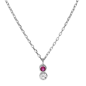 Collier en argent rhodié chaîne avec pendentif oxydes blanc et fuschia sertis clos 40+3cm