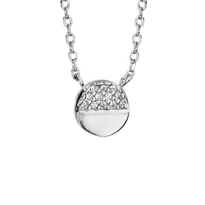 Collier en argent rhodié avec pendentif pastille orné d'oxydes blancs sur demi face longueur 42+3cm