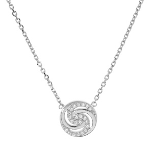 Collier en argent rhodié chaîne avec pendentif cercle et spirale avec oxydes blancs sertis 38+4cm