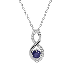 Collier en argent rhodié chaîne avec pendentif infini oxydes bleus et blancs sertis 40+5cm