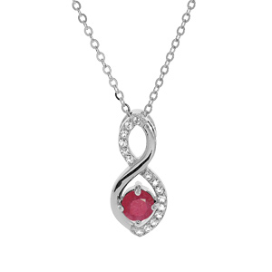 Collier en argent rhodié chaîne avec pendentif infini oxydes roses et blancs sertis 40+5cm