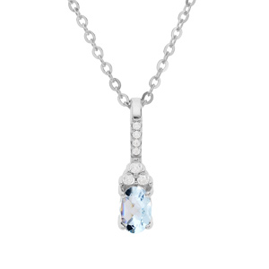 Collier en argent rhodié chaîne avec pendentif infini avec barrette et Topaze bleu véritable et oxyd