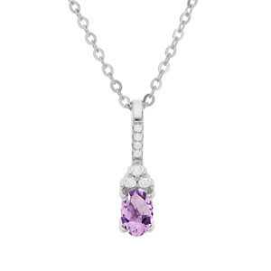 Collier en argent rhodié chaîne avec pendentif infini avec barrette et Amethyste véritable et oxydes blancs sertis 40+5cm