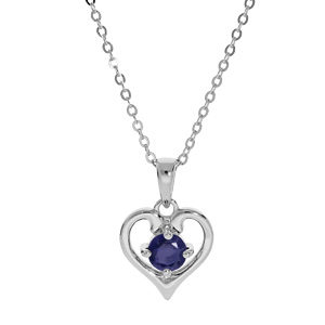 Collier en argent rhodié chaîne avec pendentif coeur gros oxyde bleu serti 40+5cm