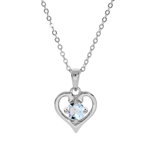 Collier en argent rhodié chaîne avec pendentif coeur gros Topaze bleu véritable 40+5cm