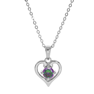Collier en argent rhodié chaîne avec pendentif coeur gros oxyde mystique serti 40+5cm