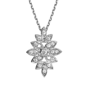 Collier en argent rhodié chaîne avec pendentif fleur ornée d'oxydes blancs sertis longueur 42+3cm