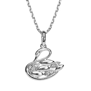 Collier en argent rhodié chaîne avec pendentif cygne orné d’oxydes blancs sertis longueur 42+3cm