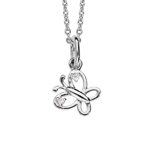 Collier en argent rhodié chaîne avec pendentif papillon ajouré oxydes blancs 36+2cm