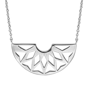 Collier en argent rhodié chaîne avec pendentif motif ajouré 40+4cm