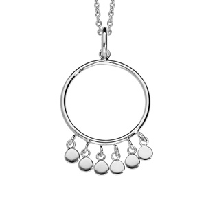 Collier en argent rhodié chaîne avec pendentif cercle et pastilles lisses 40+4cm