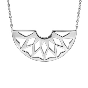 Collier en argent rhodié avec pendentif motif rayon de soleil ajouré longueur 40+4cm
