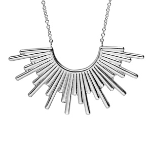 Collier en argent rhodié avec pendentif motif rayons de soleil longueur 40+4cm