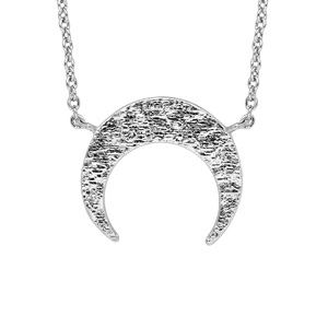 Collier en argent rhodié avec pendentif croissant de lune martelé longueur 40+4cm