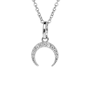 Collier en argent rhodié chaîne avec pendentif croissant de lune pavé d’oxydes blancs sertis 40+4cm