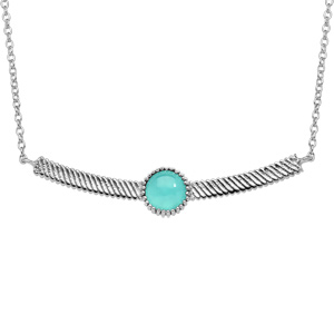 Collier en argent rhodié avec pendentif pierre cabochon turquoise imitation 40+4cm