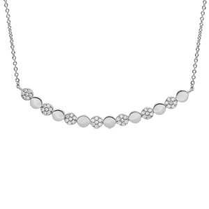 Collier en argent rhodié avec pendentif pastilles alternées lissses et oxydes blancs sertis 40+4cm