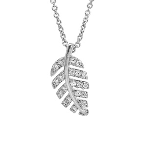 Collier en argent rhodié chaîne avec pendentif feuillage oxydes blancs sertis longueur 40+4cm