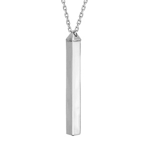 Collier en argent rhodié chaîne avec pendentif tube 4 faces à graver 1, 2, 3 ou 4 prénoms longueur 40+5cm