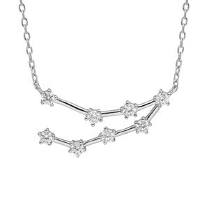 Collier en argent rhodié avec pendentif zodiaque constellation capricorne oxydes blancs sertis longu